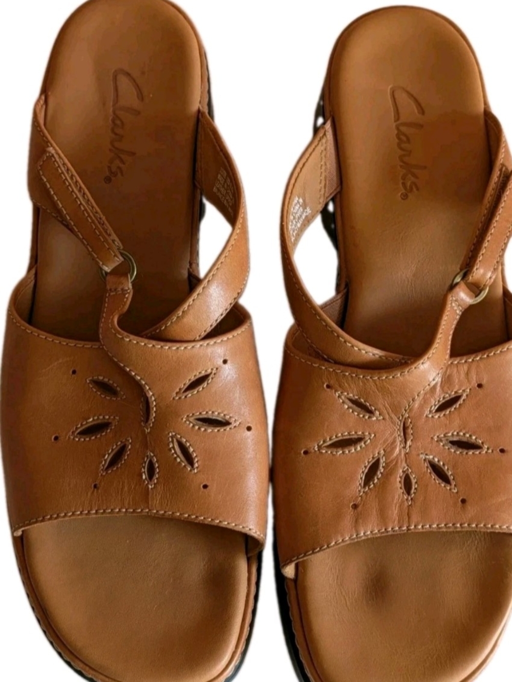 Clarks Women's Brown Leather Slingback Sandals with Cutout Detail